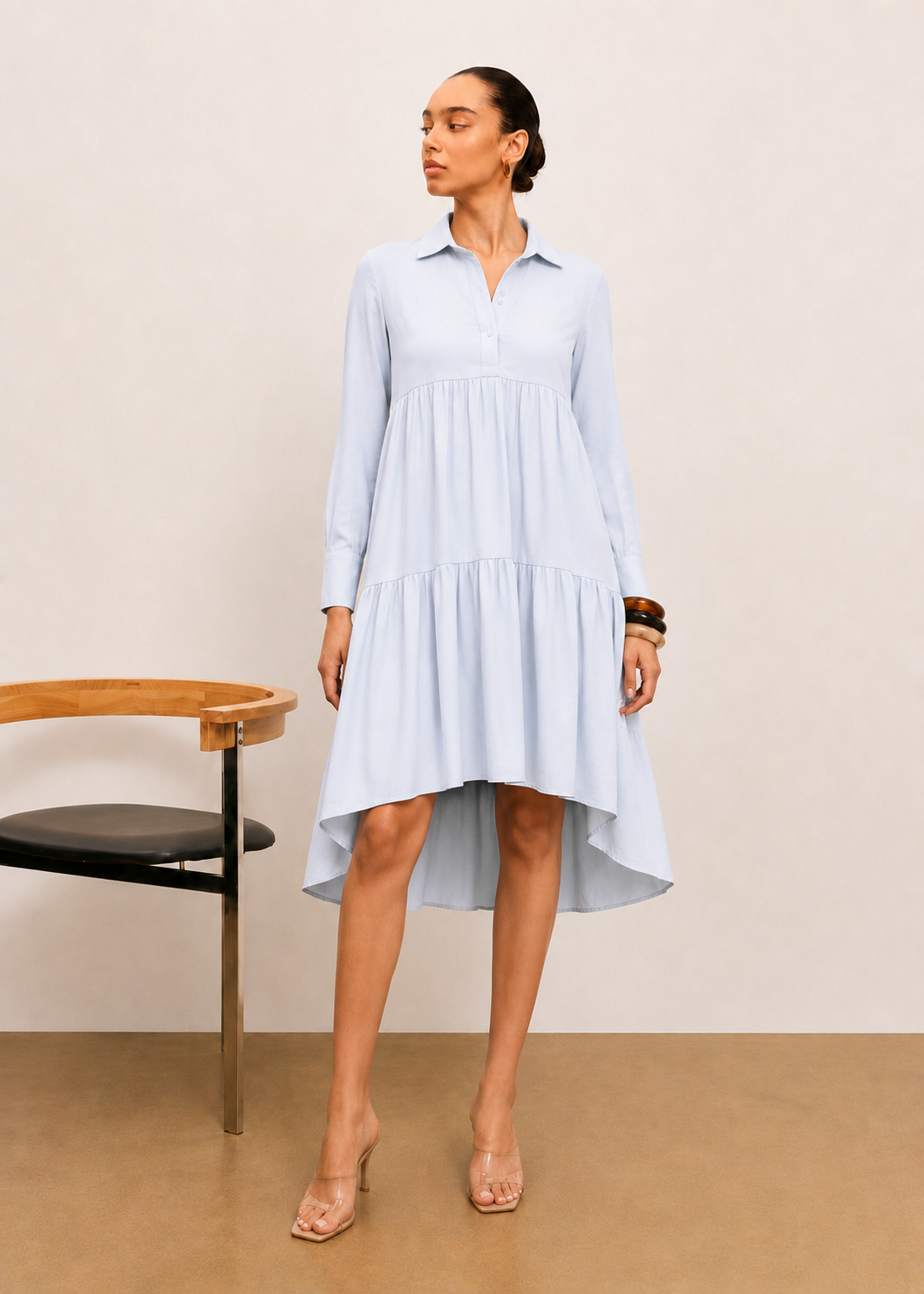 D115 | Back Tail Tiered Midi Dress