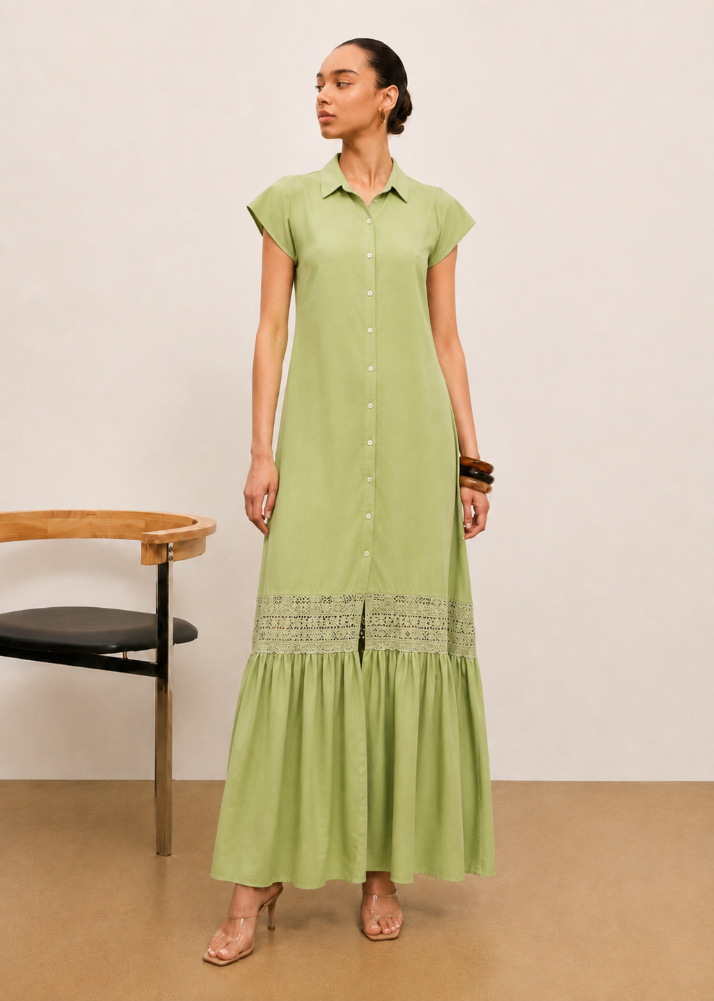 D088 | Frill Cap Sleeve Detailed Maxi