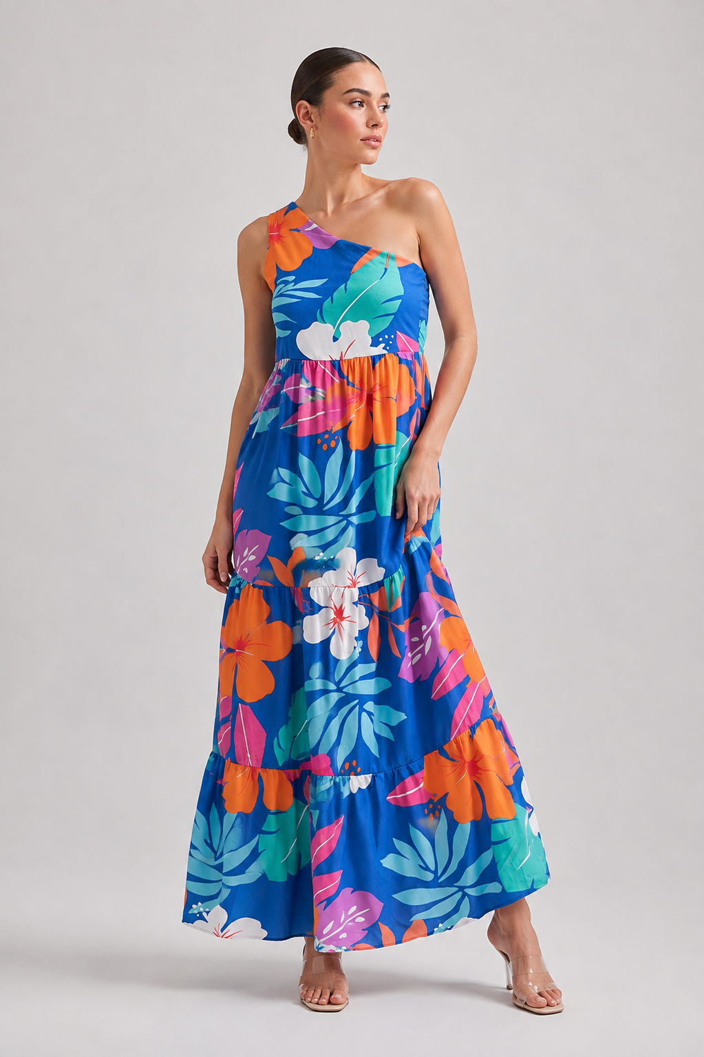 D117 | Printed One Shoulder Maxi Dress