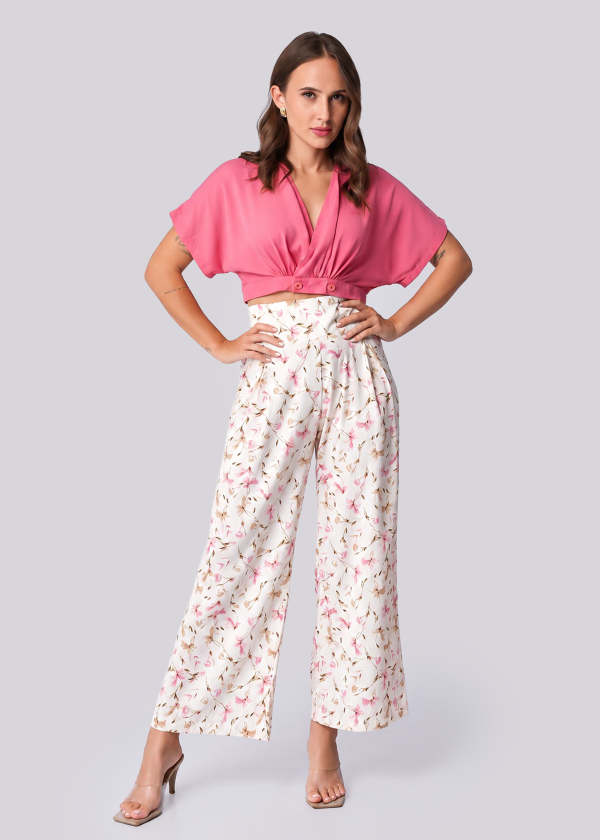 T047-SET | V Neck Crop Top & Pant Set
