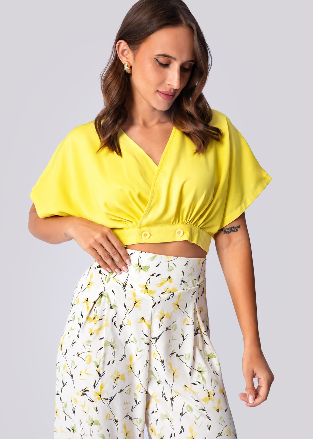 T047-SET | V Neck Crop Top & Pant Set