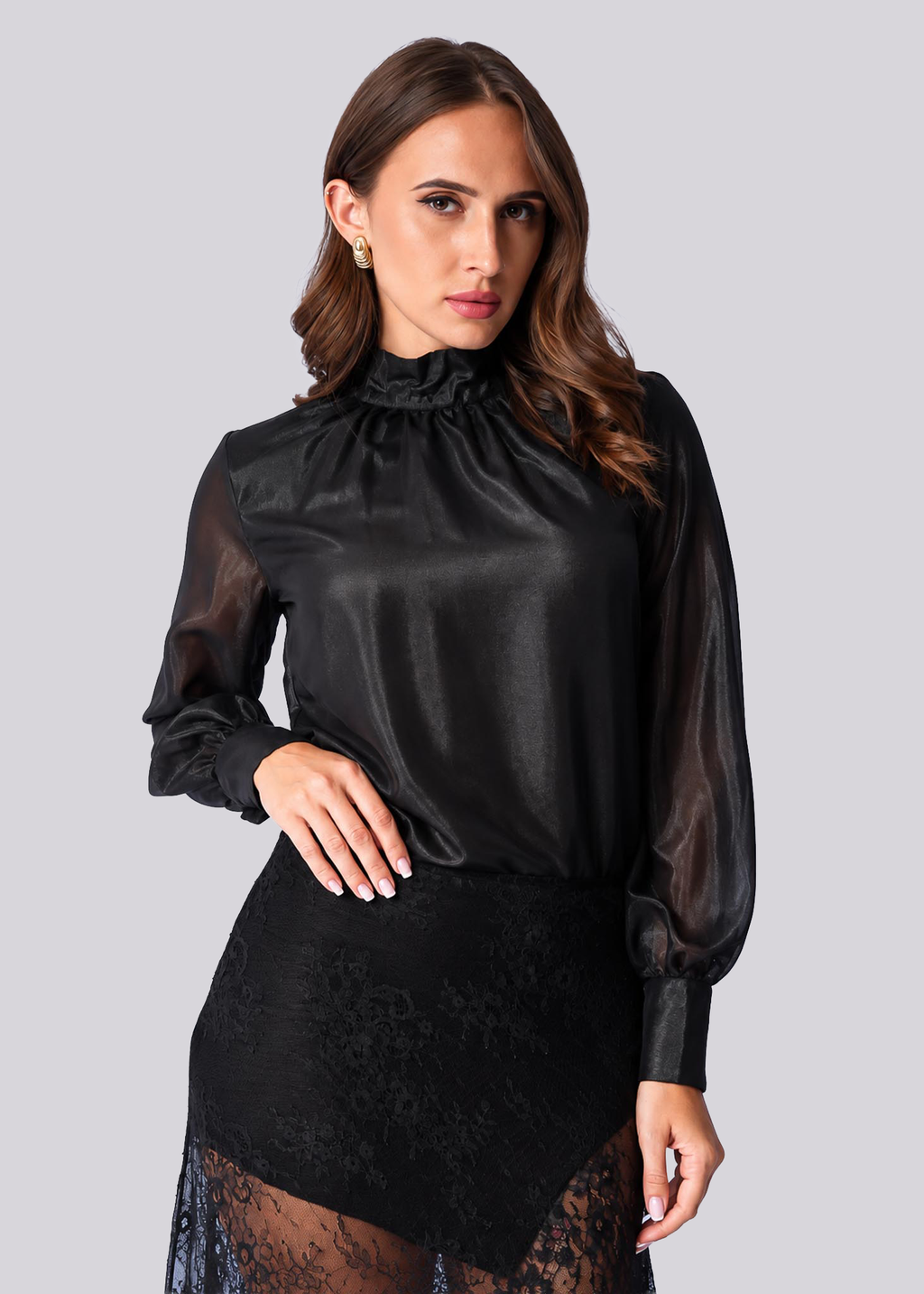 T071 | High Neck Gathered Top