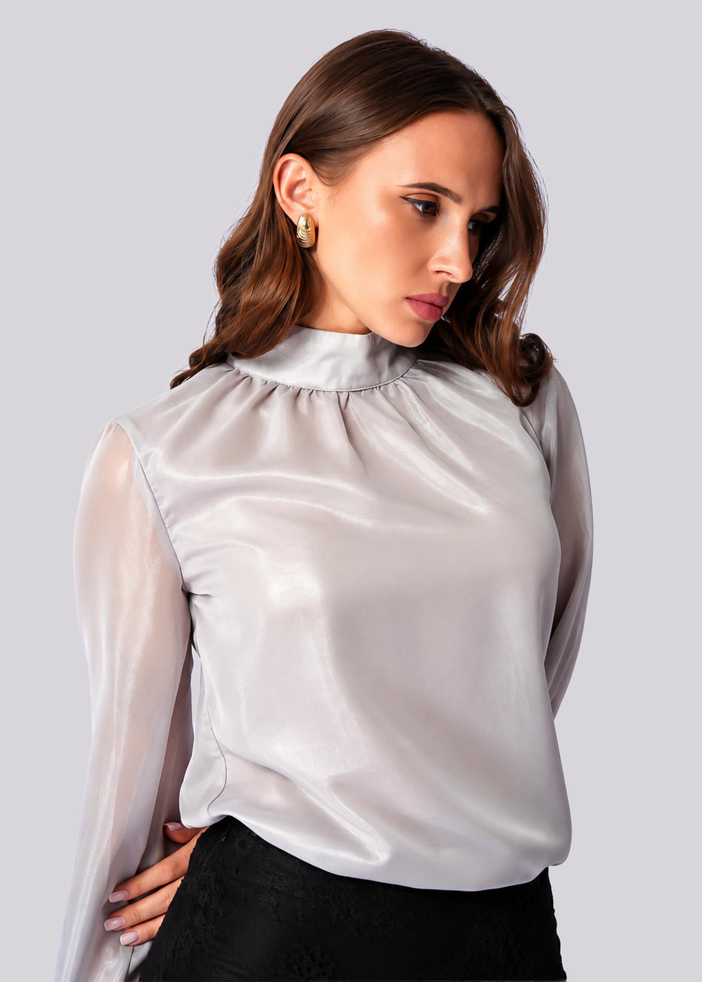 T071 | High Neck Gathered Top