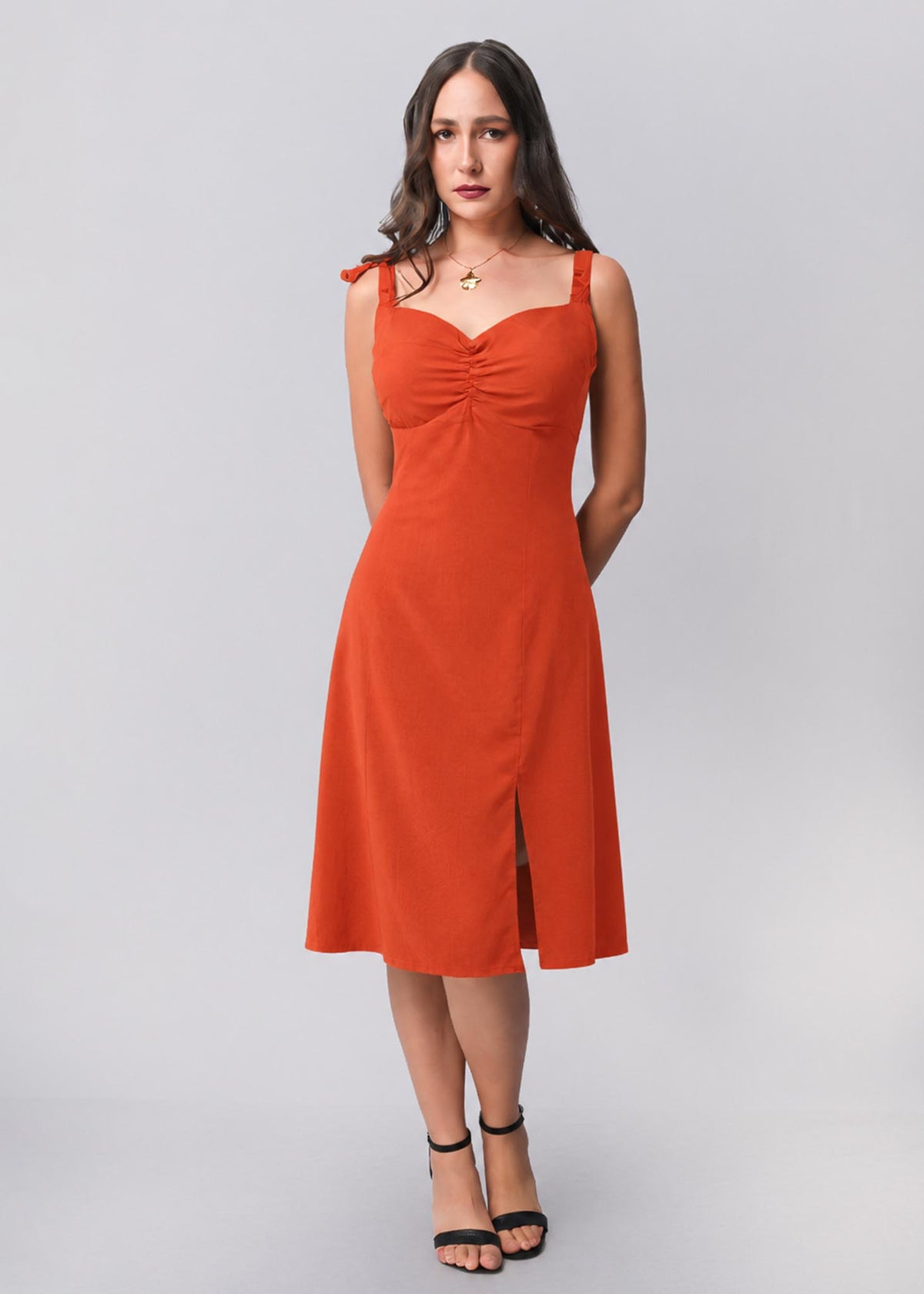 D034 | Front Gathered Midi Dress