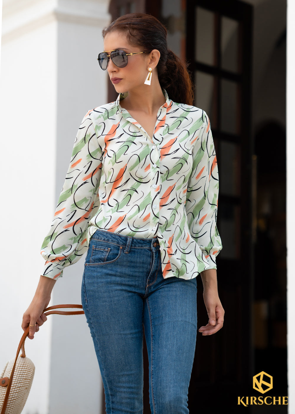 S033 | Chinese Collar Printed Shirt