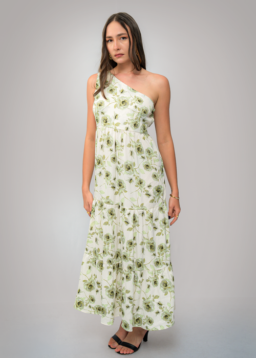 D117 | Printed One Shoulder Maxi Dress