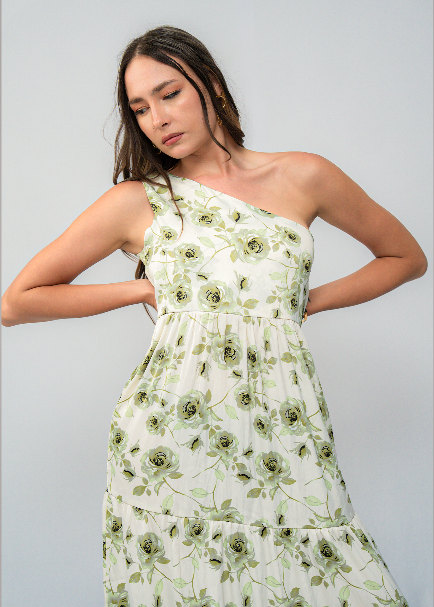 D117 | Printed One Shoulder Maxi Dress