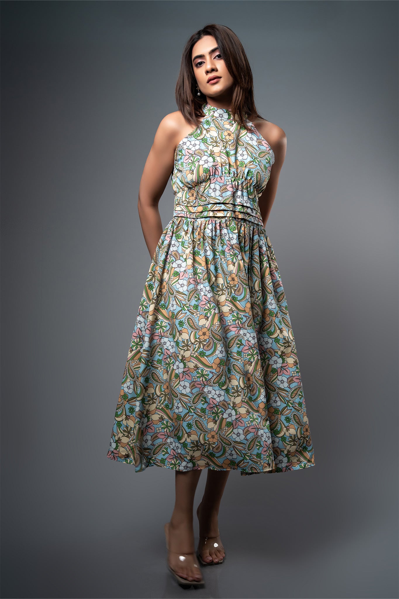 D092 | Gathered Floral Maxi Dress