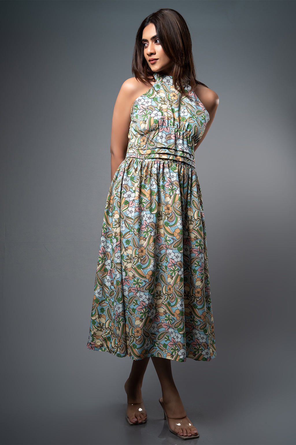 D092 | Gathered Floral Maxi Dress