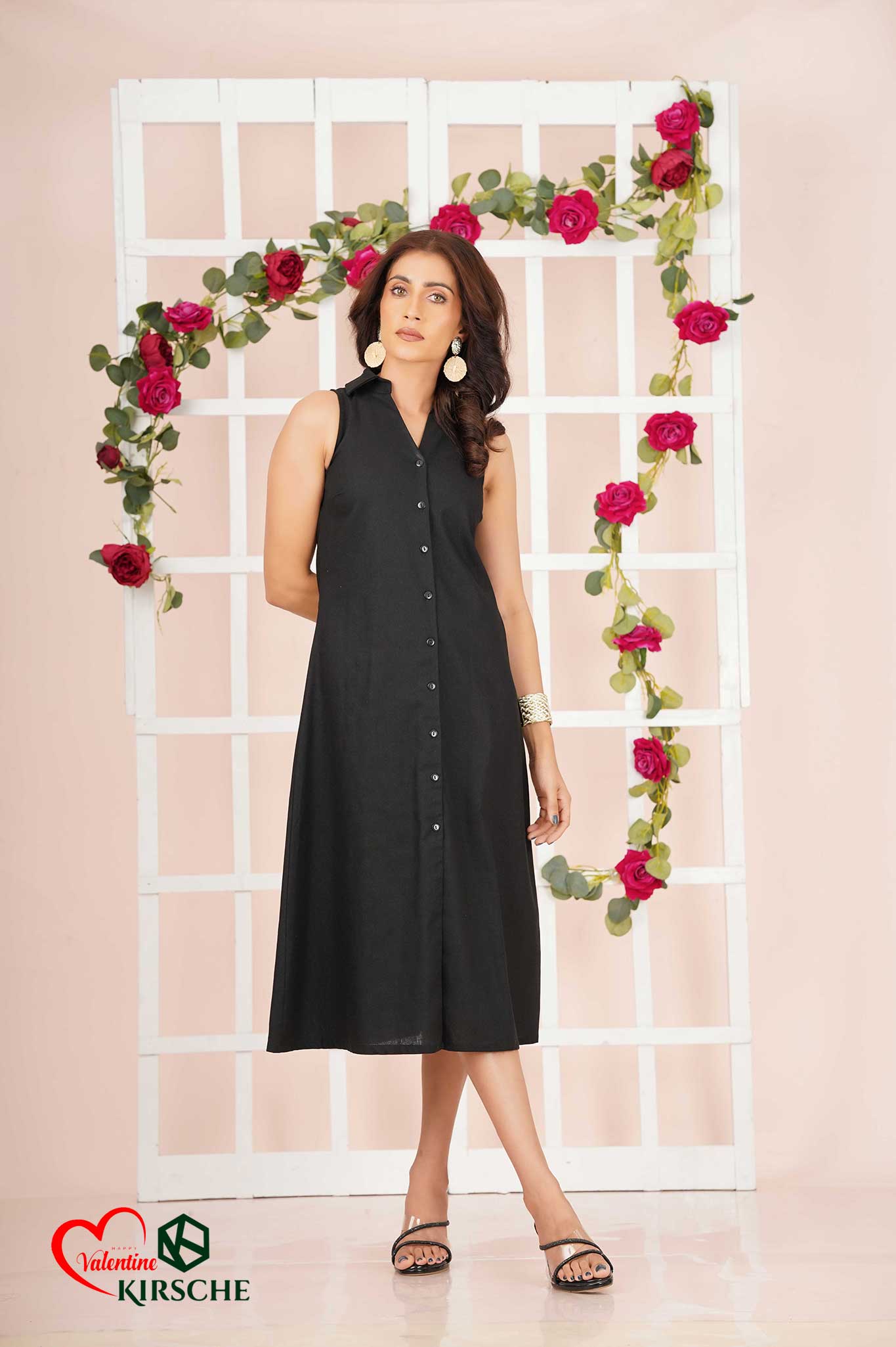 D105 | Collar Halter Neck Midi Dress