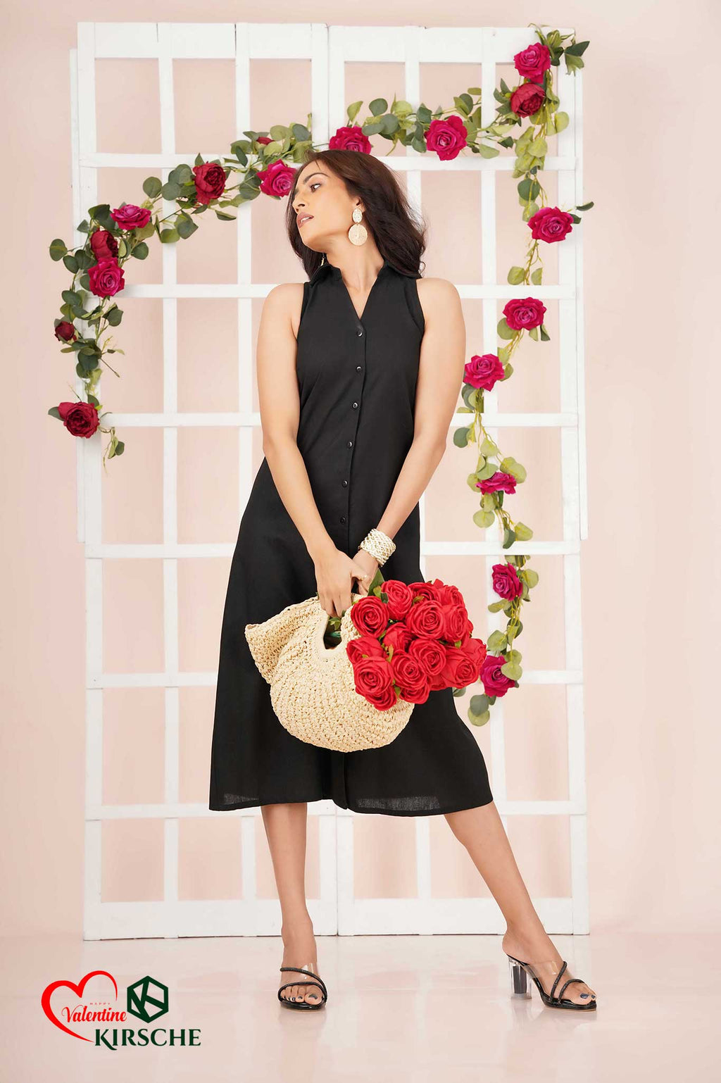 D105 | Collar Halter Neck Midi Dress