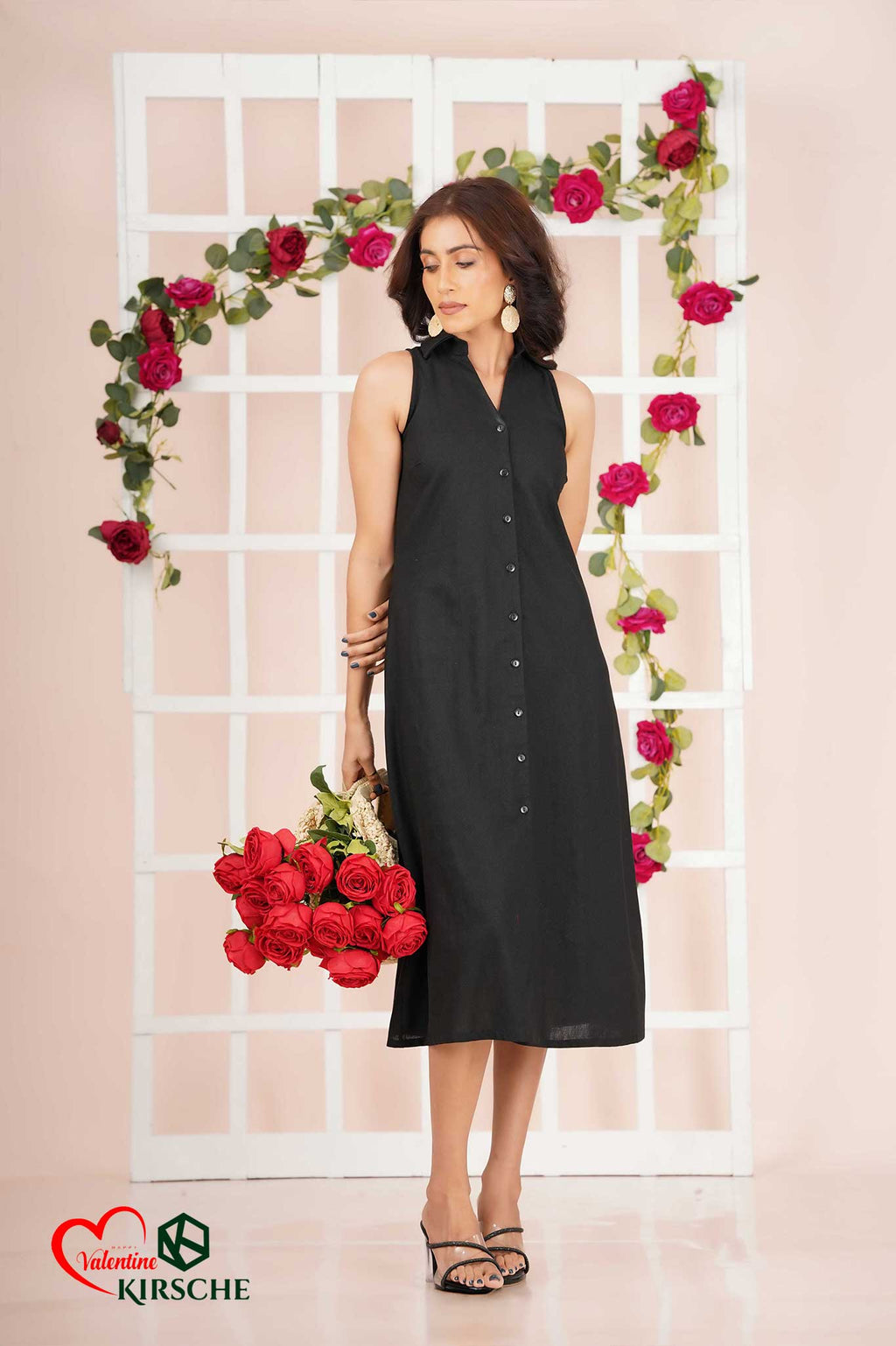 D105 | Collar Halter Neck Midi Dress