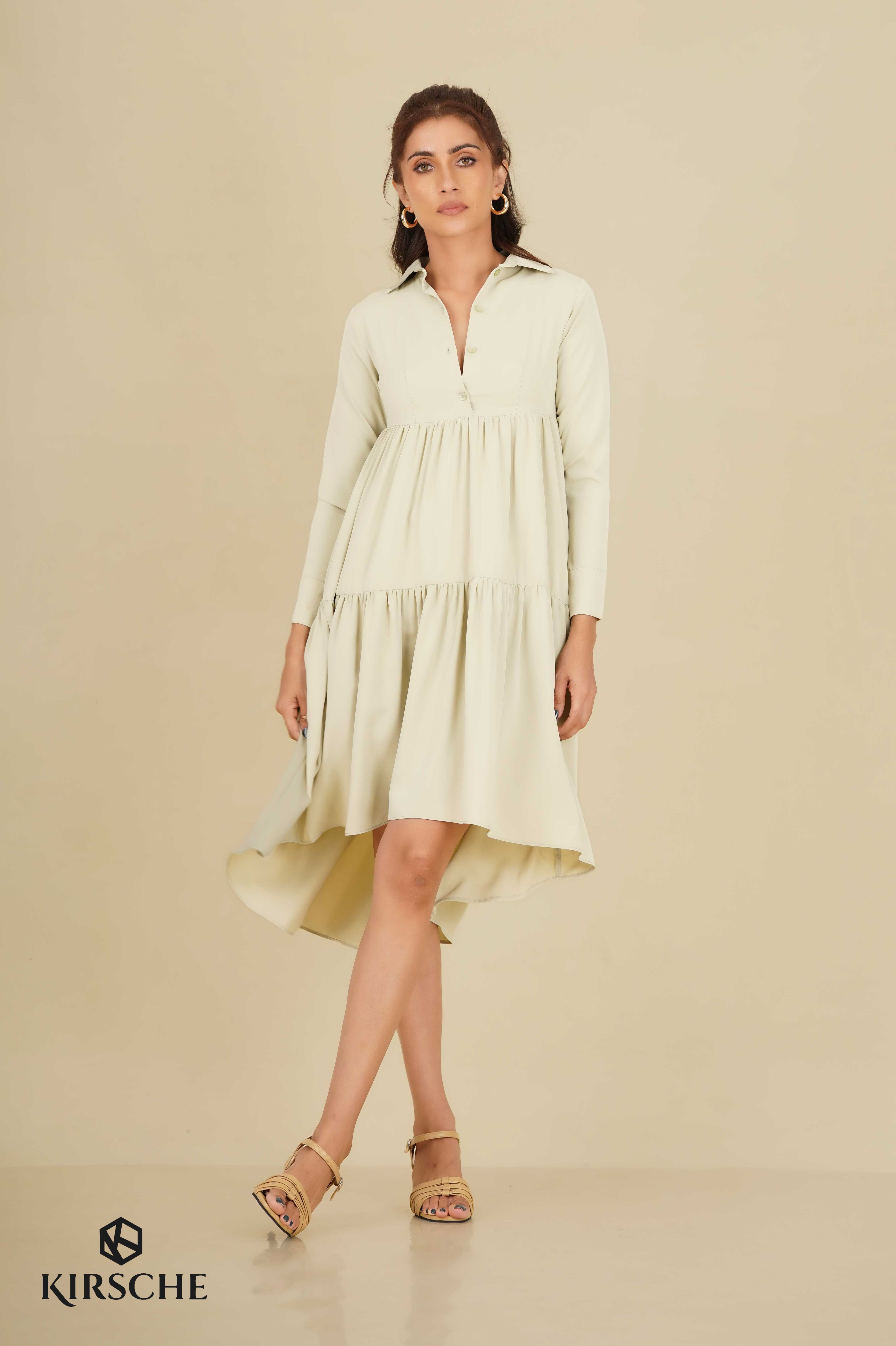 D115 | Back Tail Tiered Midi Dress
