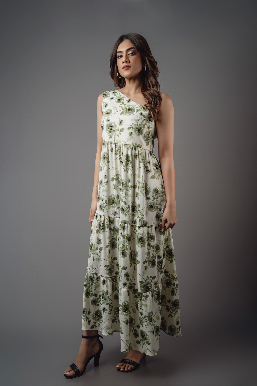 D117 | Printed One Shoulder Maxi Dress