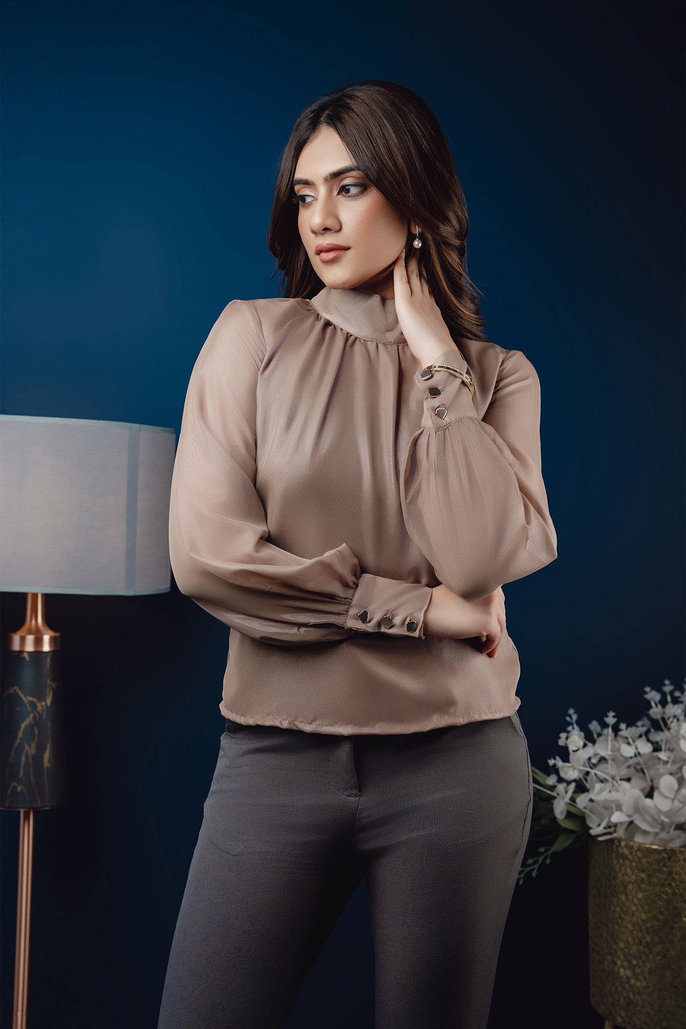 T071 | High Neck Gathered Top