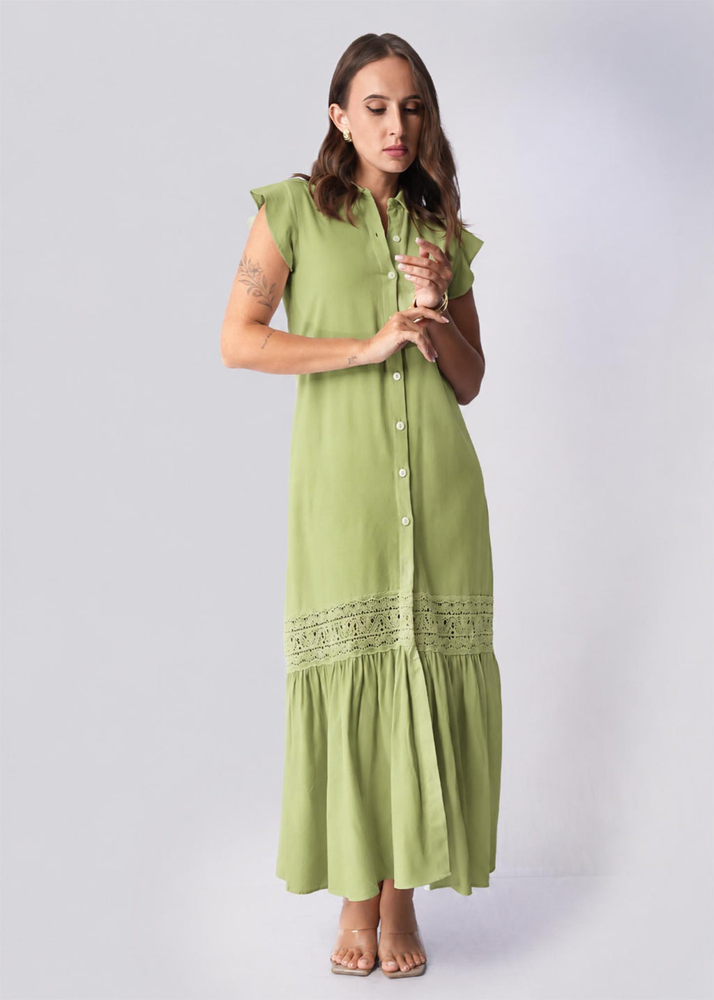 D088 | Frill Cap Sleeve Detailed Maxi