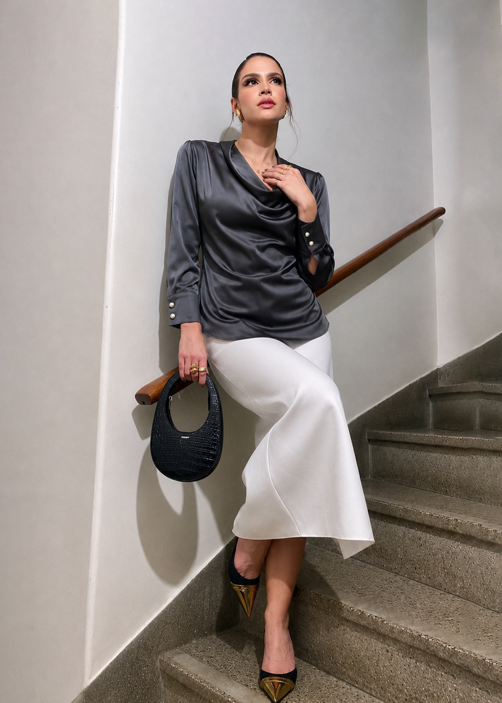 T019 | Cowl Neck Satin Top