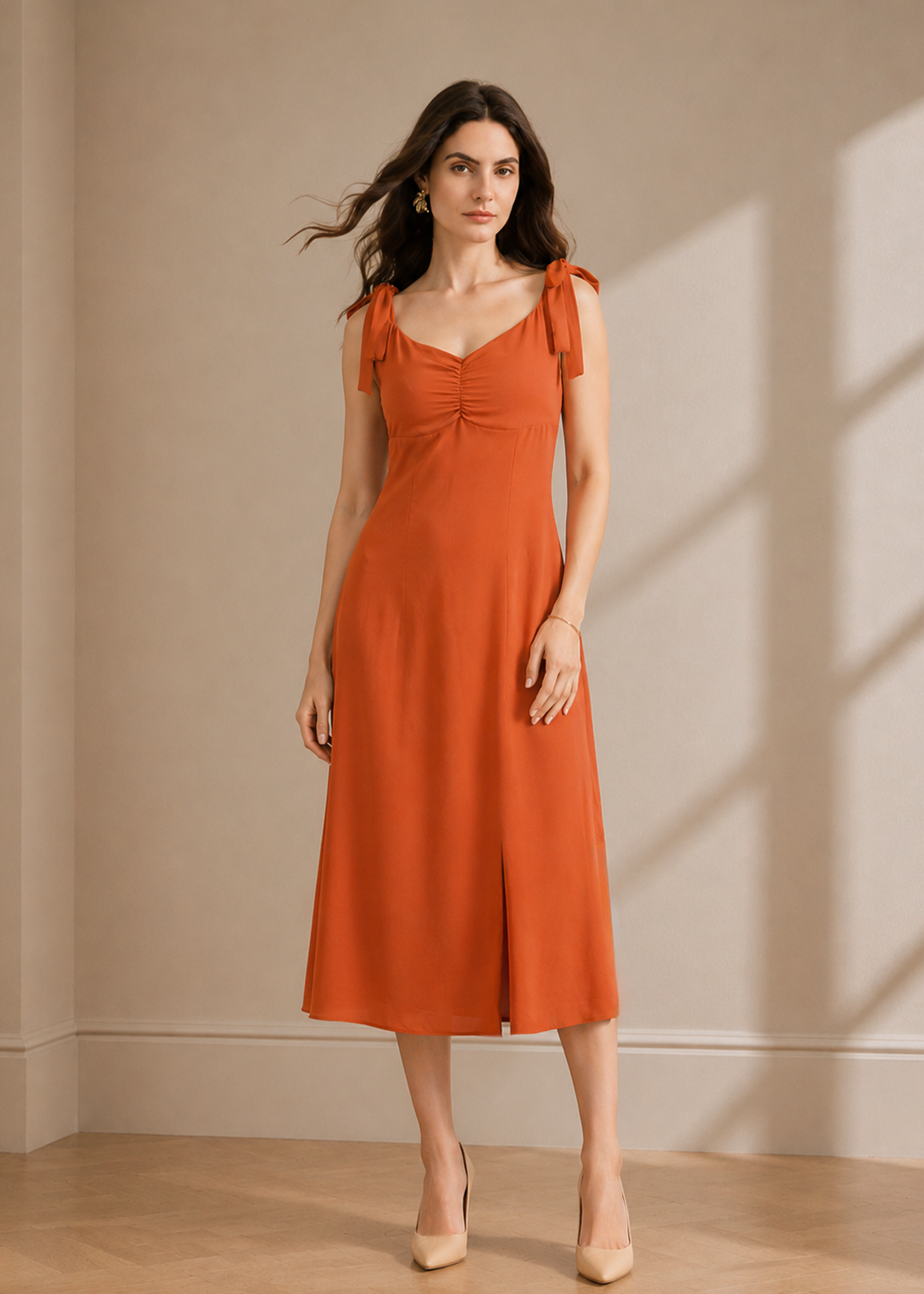 D034 | Front Gathered Midi Dress