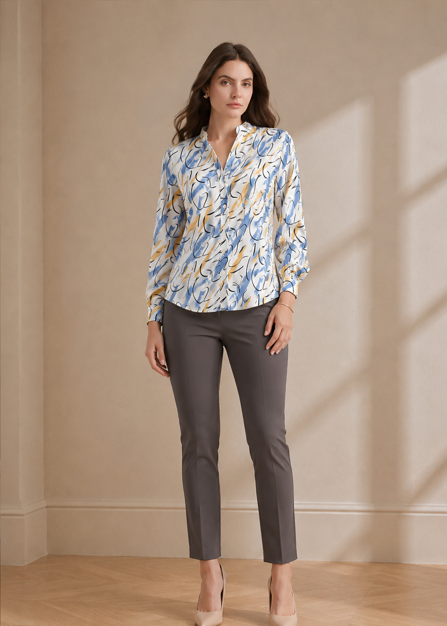 S033 | Chinese Collar Printed Shirt