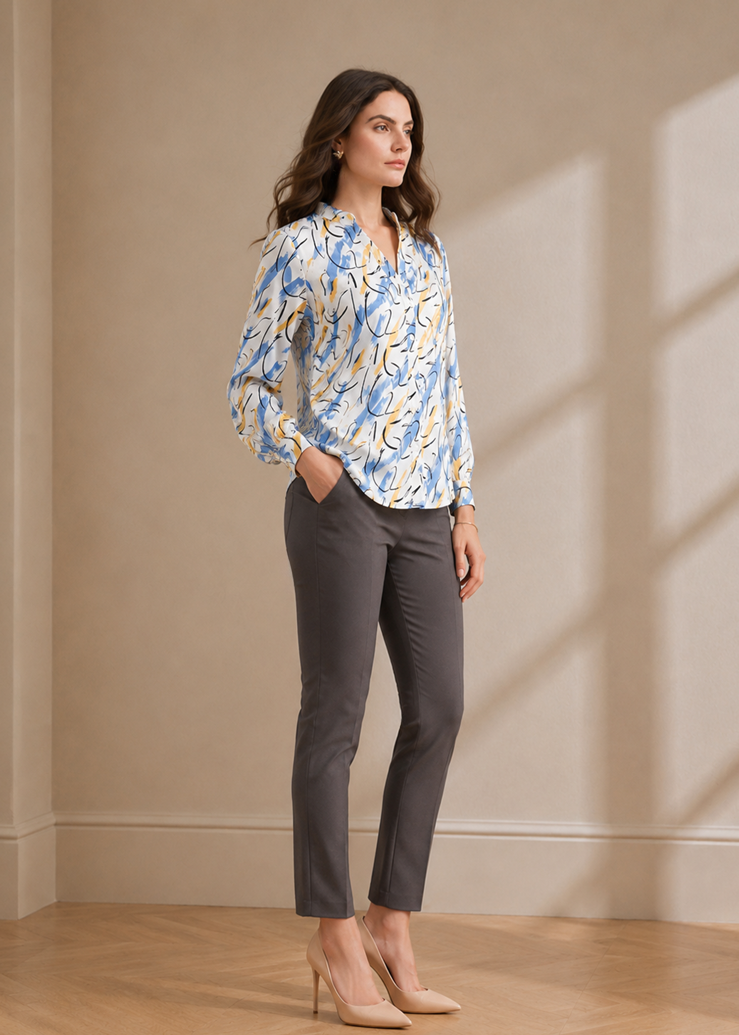 S033 | Chinese Collar Printed Shirt
