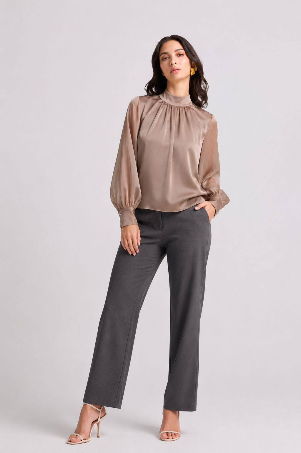 T071 | High Neck Gathered Top