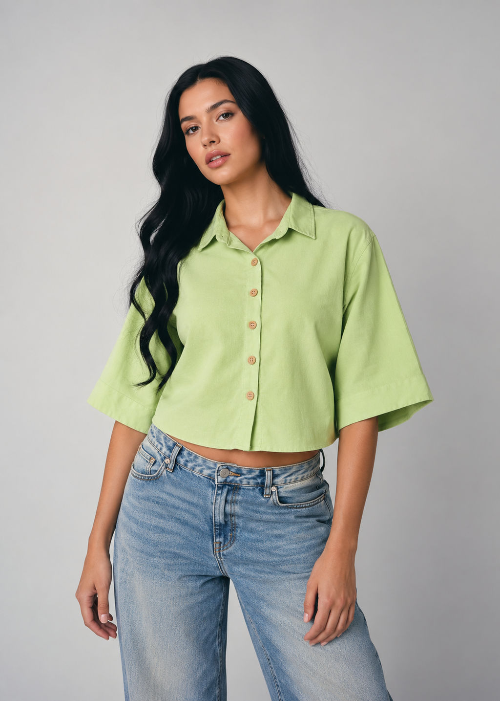 S141 | Cro Linen Crop Shirt